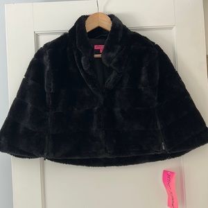 Betsey Johnson Black Faux Fur Cape NWT